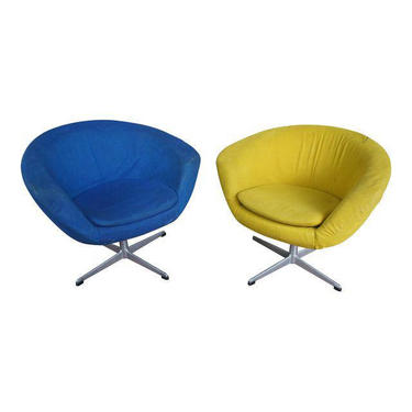 Overman Sweden Pod Chairs in Chartreuse and Cerulean Wool 