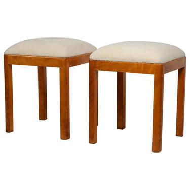 Pair of Uber-Chic German Art Deco Stools with Shearling Seats