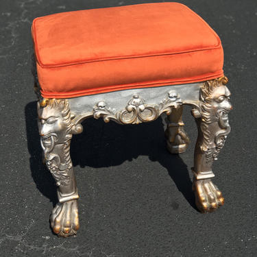 Incredible dragon bench / ottoman with new velvet upholstery 