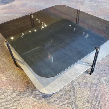 Biplane 2 Tier Tinted Tempered Glass and Ceramic Square Coffee Table by Cattelan Italia 