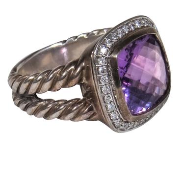 David Yurman - Sterling Silver Braided Diamond Encrusted Ring w/ Amethyst Gem Sz 7