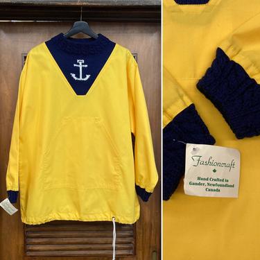 Vintage 1980’s -Deadstock- Nautical Fisherman Pullover Anchor Knit Rain Jacket, 80’s Nautical New Wave, Vintage Clothing 