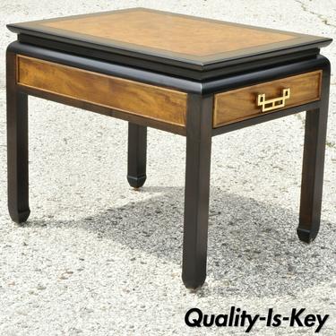 Century Furniture Chin Hua Burl Wood Black Lacquer One Drawer Lamp End Table