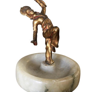 Art Deco Ashtray/Ring Tray with Female Harlequin Dancer Statue by Frankart 