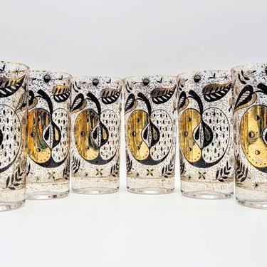 Georges Briard Fruit Glasses(6), Vintage Barware Glassware, Fruit Motif, mid century Highballs, MCM Bar Glasses, Black Gold Glassrs, Gifts 