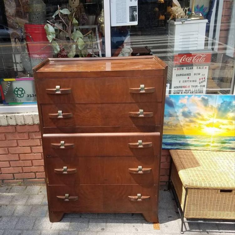 SOLD. Late Deco 5 Drawer Chest, $250.