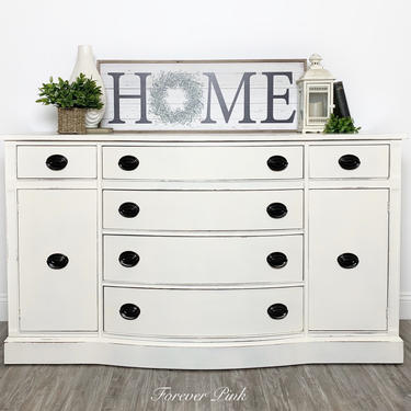 NEW - Vintage White Six Drawer Buffet Sideboard Credenza 