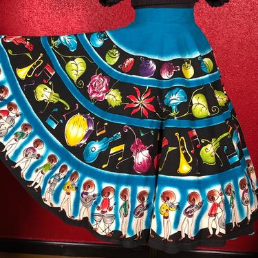 1950s Mexican Hand Painted Skirt Musical Notes 