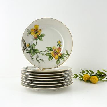 Set of 4 Meito Bread Dessert Plates, Meito Norleans Sun Glory, Yellow Floral Vintage China Dishware 