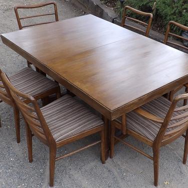 Oak Dining Table Set With 6 Chairs Mid Century Modern Thomasville Furniture Ladder Back Chairs 8 Foot Ft Long Table With 3 Leaves 