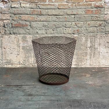 Vintage Hexagonal Expanded Metal Industrial Garbage Can Waste Basket 