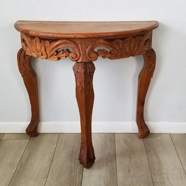 Stunning Hand Carved Pine Wood Demi Lune Console Table. 