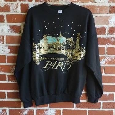 80s/90s Paris Sweater Sweatshirt Top Black Gold Blue 