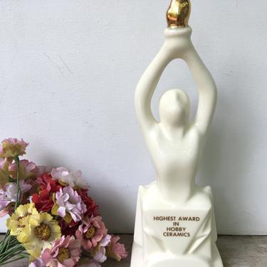 Vintage Ceramics Award, Potter's Award By Freddy, Ceramic Trophy, Fredde Siden, White Ceramic Award With Gold Torch, Art Studio Decor 