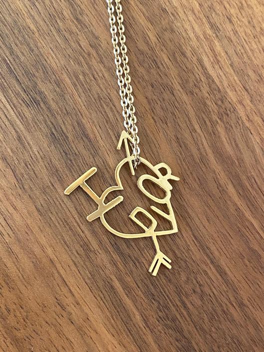 Vintage CHRISTIAN DIOR I Heart Dior Gold Plated Logo Charm Pendant Chain Necklace Choker 