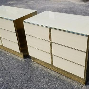 Vintage Pair of Modern Brass Mirrored & Cream Lacquer Chest of Drawers