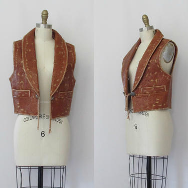 POWER TOOL Alan Michael Hand Tooled Leather Vest with Hand Lacing Whipstitch | Vintage Western,  Boho, Gypsy Cowgirl Top | Size Medium 