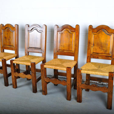 Vintage Set of 4 French Country Style Maple Dining Chairs W/ Rush Seats 