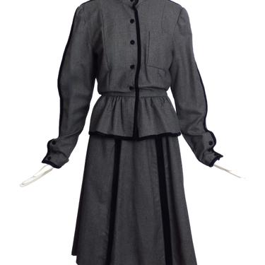 PAUL-LOUIS ORRIER-1980s Grey Wool Flannel Dress, Size-10