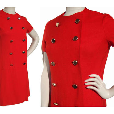 Vintage 60s Mod Red Skimmer Dress M - A Junior Sophisticates 