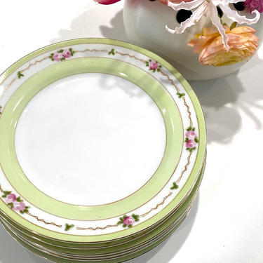 6 Vintage Nippon Japan Rising Sun Green Hand Painted China Bread and Butter Plates 