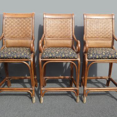 Vintage Bamboo Rattan Style Black &amp; Brown Barstools ~ Tommy Bahama Style 