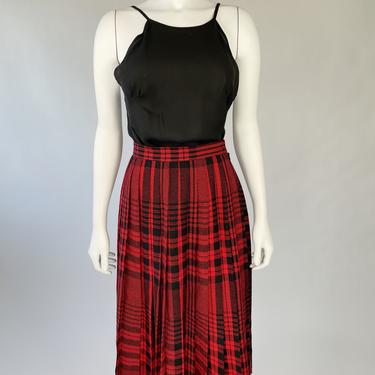 1980's Red Wool Tartan Midi Skirt