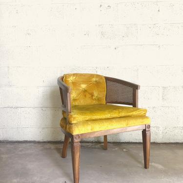 Vintage Accent Chair with Tufted Upholstery & Cane