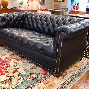 Vintage Chesterfield Sofa in Navy Blue-66″L