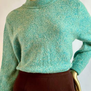 Gorgeous Wool Blend Retro Sweater Pretty Teal Green Mock Turtleneck 