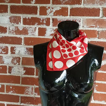 Vintage 60s Red and White Polka Dot Scarf 