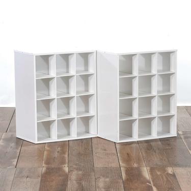 Pair Of Contemporary White Storage Cubby Shelves