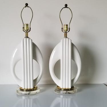 Tommaso Barbi Style White Ceramic Glazed Table Lamps - a Pair 