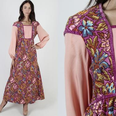 Renaissance Festival Tapestry Dress / Medieval Times Renn Faire Dress / Colorful Floral Fantasy Princess Prairie Maxi Dress 
