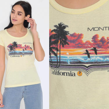 Monterey California Shirt Retro TShirt 80s Palm Tree Beach Shirt Graphic Hippie Boho Vintage T Shirt Retro Baby Tee 70s Tshirt Medium 