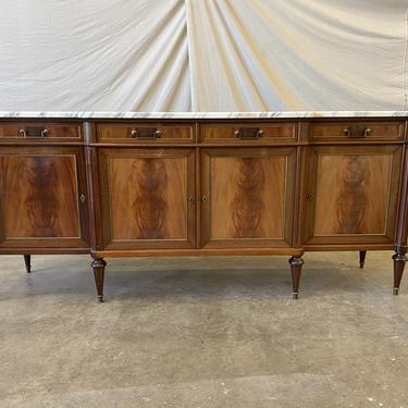French Louis XVI Style Marble Top Four Door Credenza Sideboard Buffet - Early 20th C