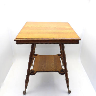 1900's Antique Oak Claw Food Parlor Table 2 Tier Plant or Fern Stand Entryway Table Quartersawn Oak Colonial Shaker Country Farmhouse 