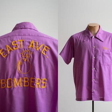 Vintage 1960s Bowling Shirt / Vintage Bowling Shirt Large / Purple Bowling Shirt / East Avenue Bombers Bowling Jacket / Ron Mono Shirt 