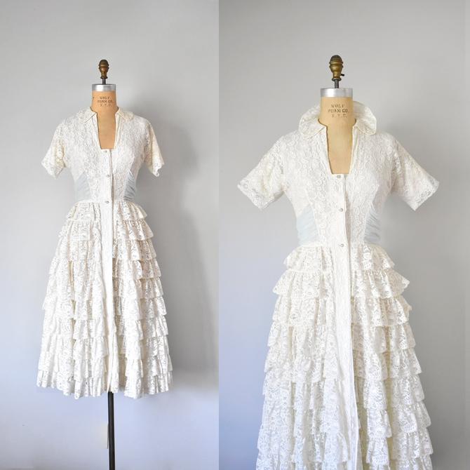Cinda tiered lace 1950s dress, 50s short wedding dress, ruffle lace dress 