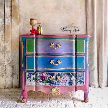 Teal Boho Vintage Dresser - French Provincial| Antique Dresser | Accent Table | Farmhouse Dresser | Entryway Table 
