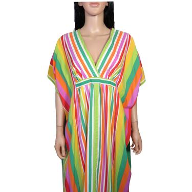 Vintage 60s/70s Rainbow Striped Kaftan Dress One Size Fits Most 