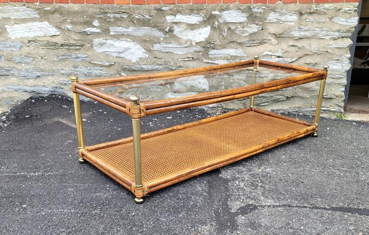 Boho Rattan and Woven Wicker Coffee Table with Glass Insert