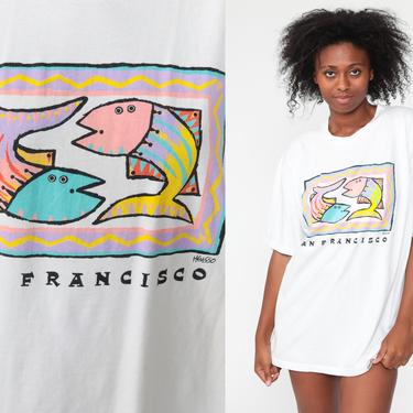 San Francisco Shirt Crazy Shirts Fish Shirt California Tshirt 80s Graphic Tee Shirt 90s Vintage Extra Large xl l 