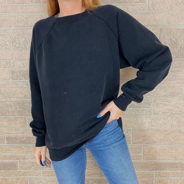 80's Faded Black Soft Raglan Pullover Sweatshirt 