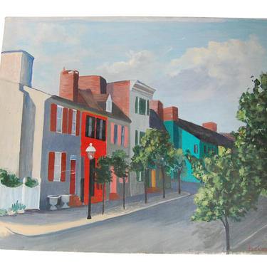 Oil on Canvas Row Houses - Georgetown Charleston Street Scene - Signed Original Art - Oil on Canvas by PursuingVintage1