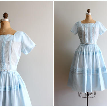 vintage 50s pastel day dress - fit and flare 1950s dress / 1950s pastel blue dress / vintage bridesmaid dress - 50s summer dress 