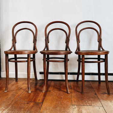 Set of 3 Antique 1940s Shell Embossed Bentwood Chairs, Rare Style 