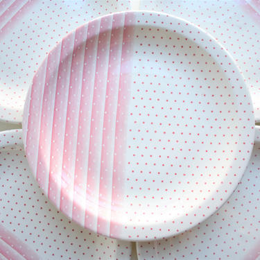 Pink Polka Dot + Stripes Salad Plates | Modernist Ironstone Dishes 