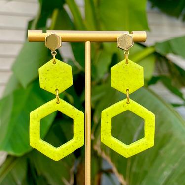 Speckled Lime Triple Hexagon Clay Earrings 