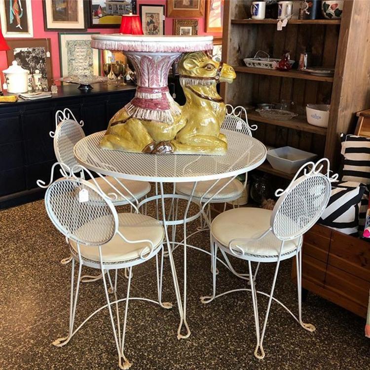                   White Cafe Table $110, Chairs $45 each.